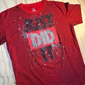 Launder Mens XL Red Just Did It Graphic Tee All‎ Over Crackle Print T-Shirt